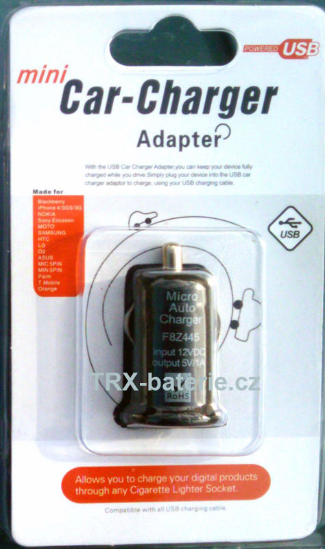 Mini USB car charger 5V / 1000mA - CL cigaretová autonabíječka černá - 1