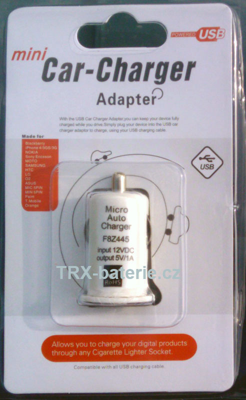 Mini USB car charger 5V / 1000mA - CL cigaretová autonabíječka bílá - 1