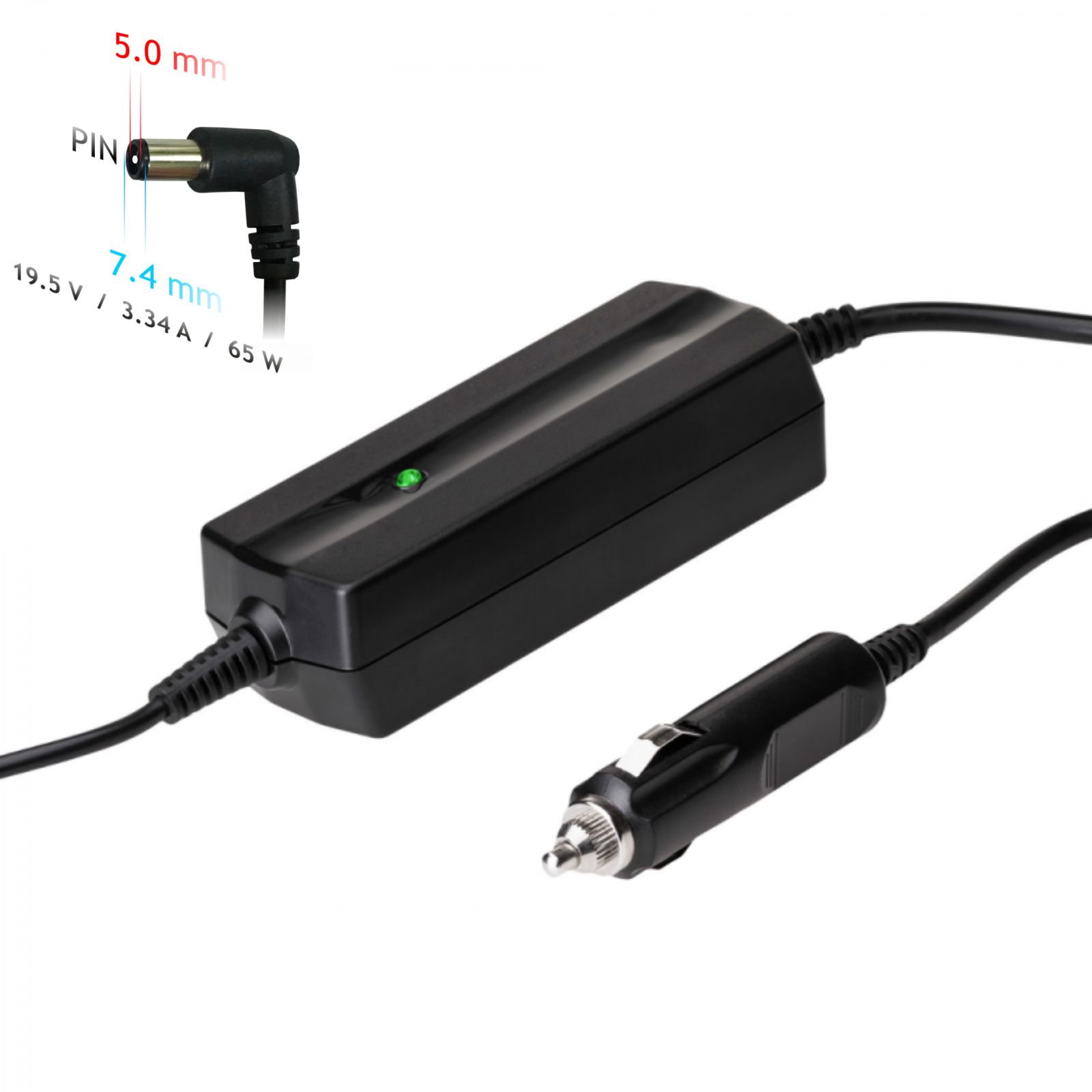 Napájecí zdroj do auta Akyga AK-ND-33 - 19.5V / 3.34A 65W 7.4 x 5.0 mm + pin - neoriginální