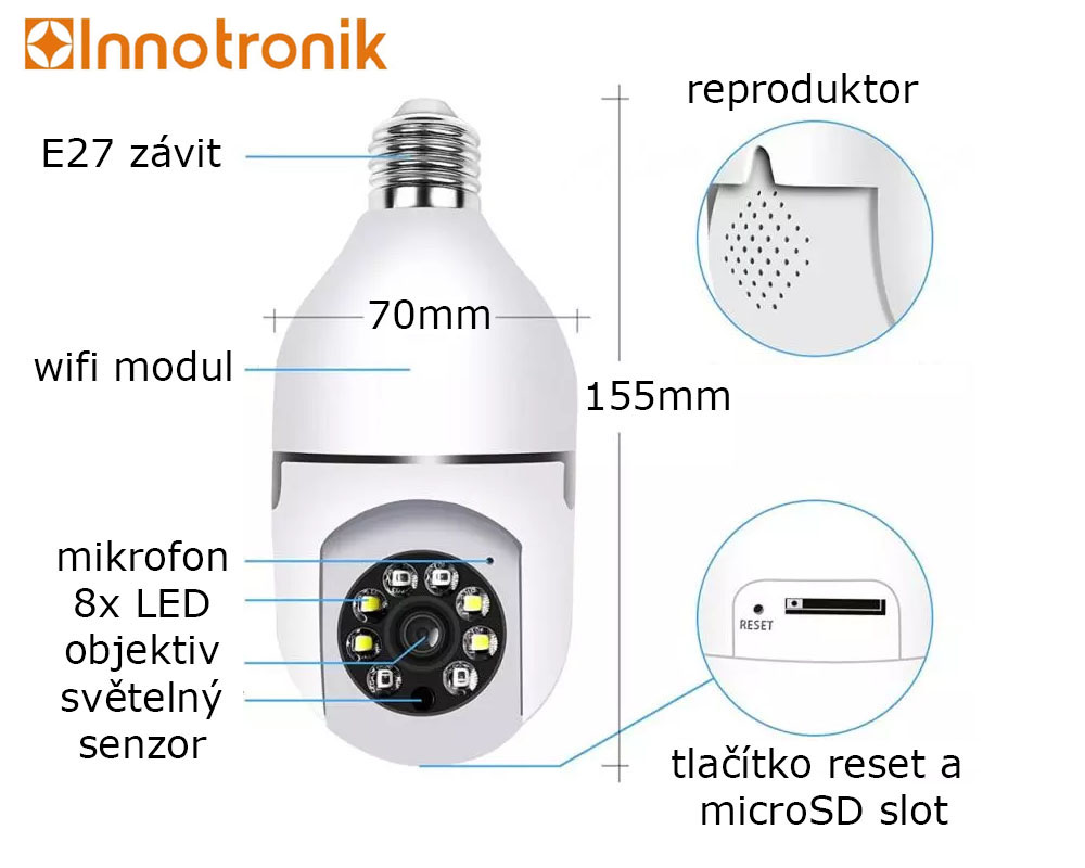 Otočná PTZ wi-fi IP kamera Innotronik ICS-R7 - 3MPix, Autotracking