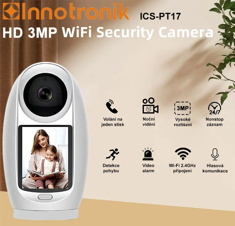 Otočná PTZ wi-fi IP kamera / chůvička - Innotronik ICS-PT17 - 3MPix, Autotracking