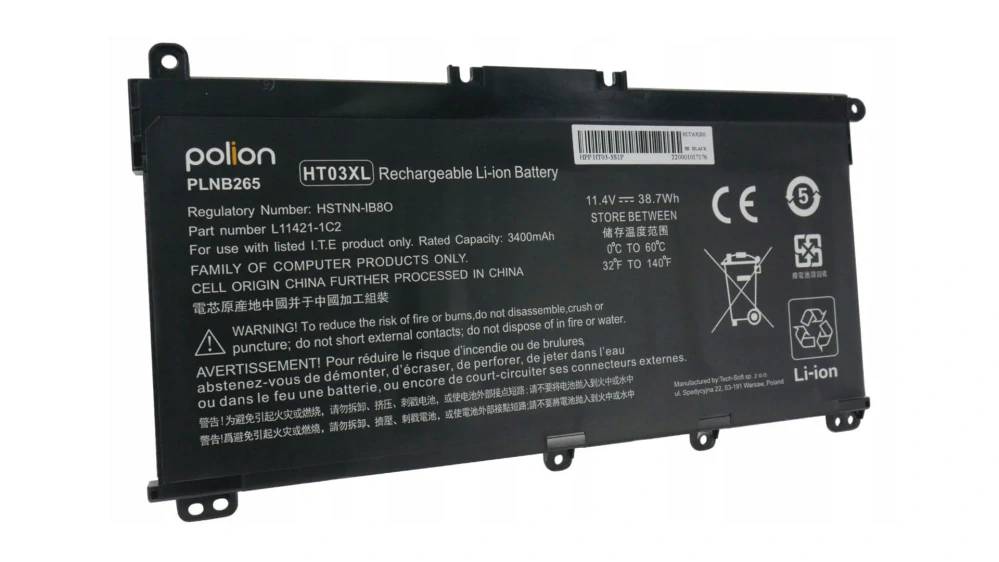 Baterie Polion HT03XL pro notebooky HP Pavilion 14 15 - 11,4V 3400mAh Li-Pol - neoriginální