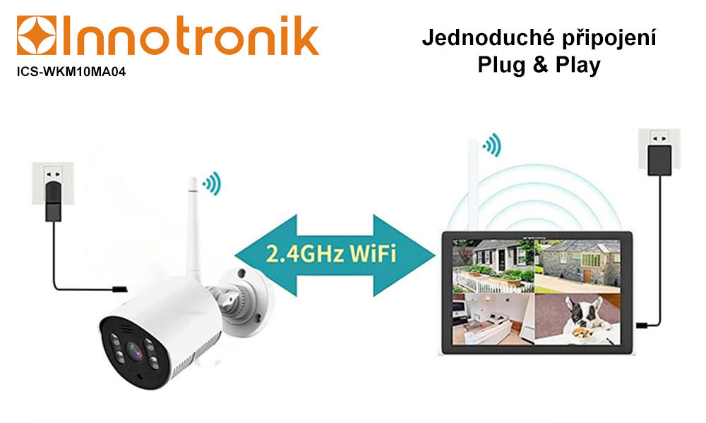 WiFi kamerový systém Innotronik ICS-WKM10MA04 - 4x 3Mpix + 10,1" LCD NVR
