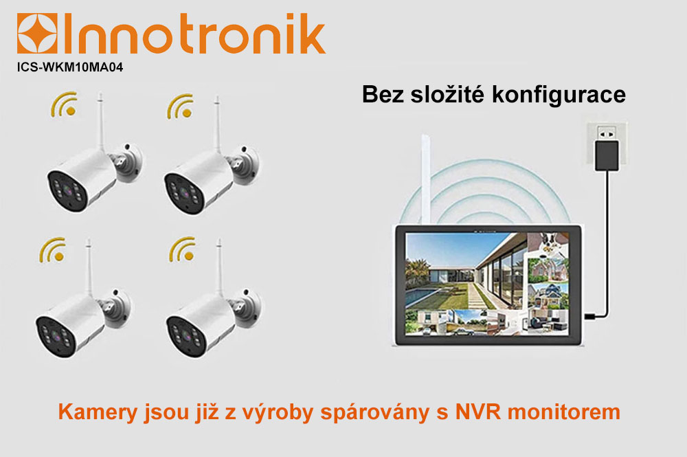 WiFi kamerový systém Innotronik ICS-WKM10MA04 - 4x 3Mpix + 10,1" LCD NVR