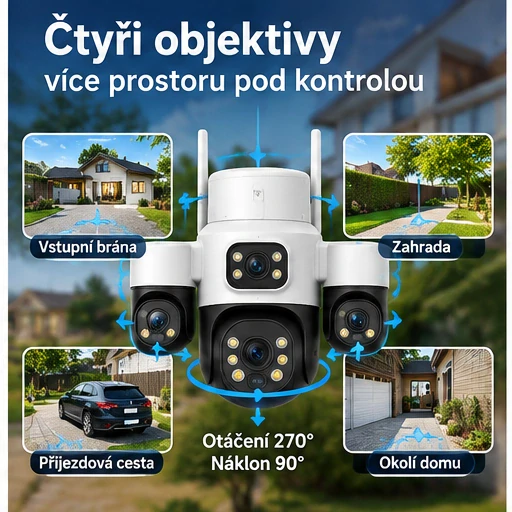 Solární otočná 4G IP kamera Innotronik IWE-PT53-4G AOV, 4× 2MPix, 16W