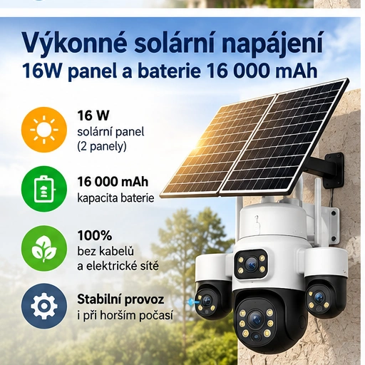 Solární otočná 4G IP kamera Innotronik IWE-PT53-4G AOV, 4× 2MPix, 16W