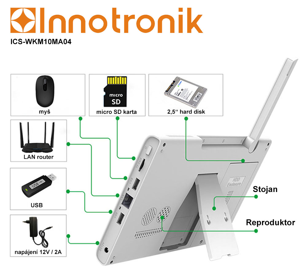 WiFi kamerový systém Innotronik ICS-WKM10MA04 - 4x 3Mpix + 10,1" LCD NVR