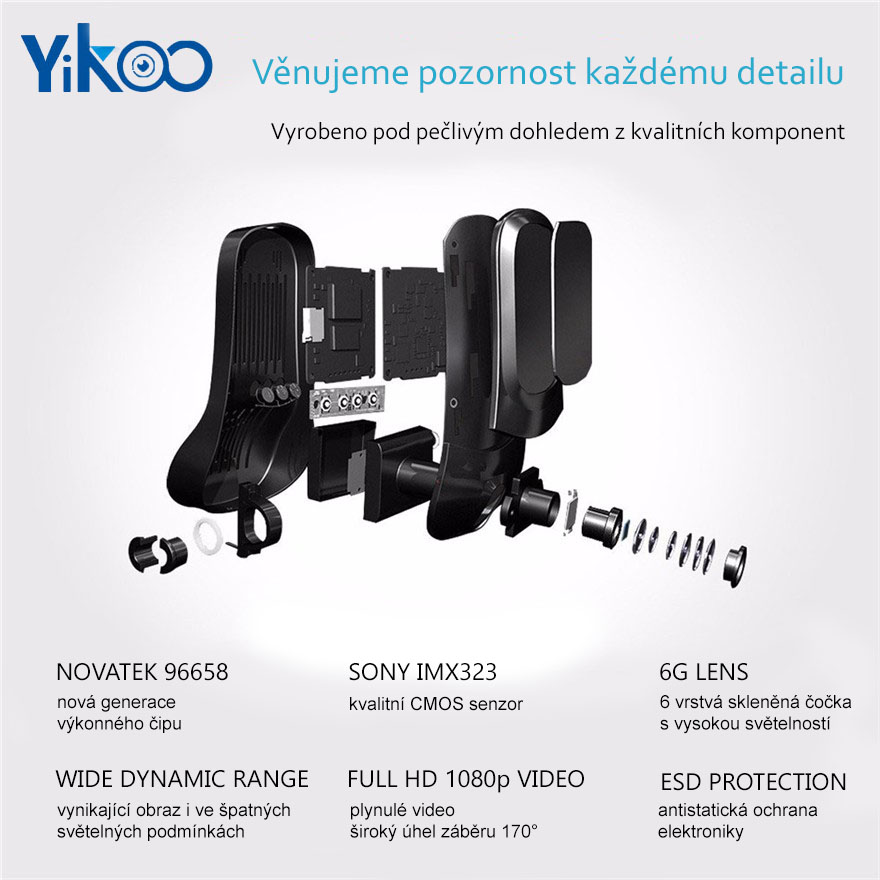 Skrytá kamera do auta Yikoo RS301 - FullHD, WiFi