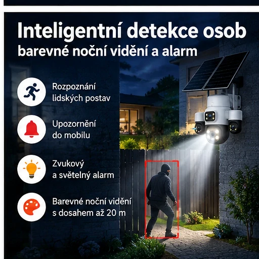 Solární otočná 4G IP kamera Innotronik IWE-PT53-4G AOV, 4× 2MPix, 16W